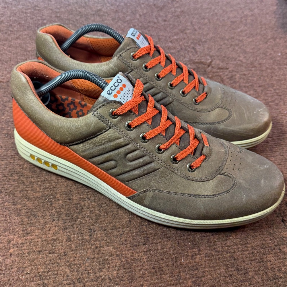 Ecco Golf Street Retro Shoes Men 45 Brown Leather Spikeless E-DTS Orange Sneaker